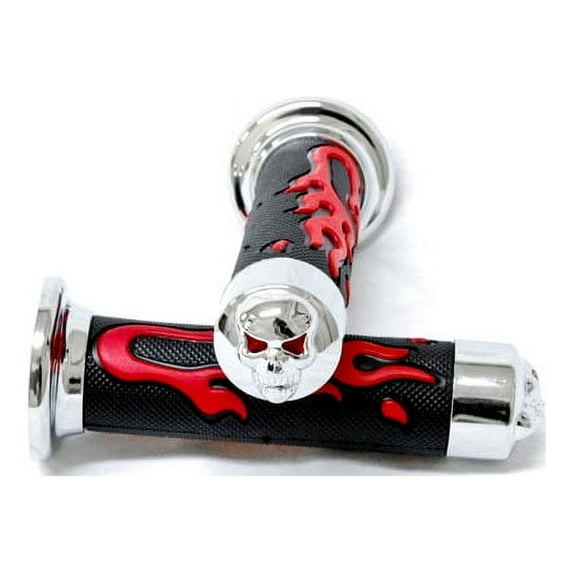 Sport Bike & Dirt Bikes Motorcycle Flame Gel Style Hand Grips With Skull Red Color Compatible with Aprilla BMW Ducati Triumph Honda Kawasaki Polaris Suzuki Yamaha Dirt Bikes Offroad KTM Dirt Bike