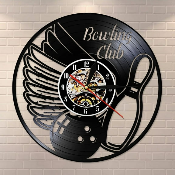 Sport Bowling Vintage Vinyl Record Wall Clock Silent Non Ticking Clock Kitchen Living Room Bedroom Home Decorative Wall Watch