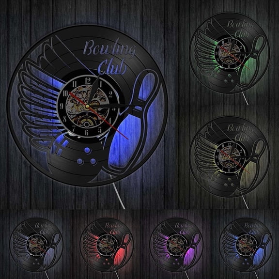 Sport Bowling Vintage Vinyl Record Wall Clock Silent Non Ticking Clock Kitchen Living Room Bedroom Home Decorative Wall Watch