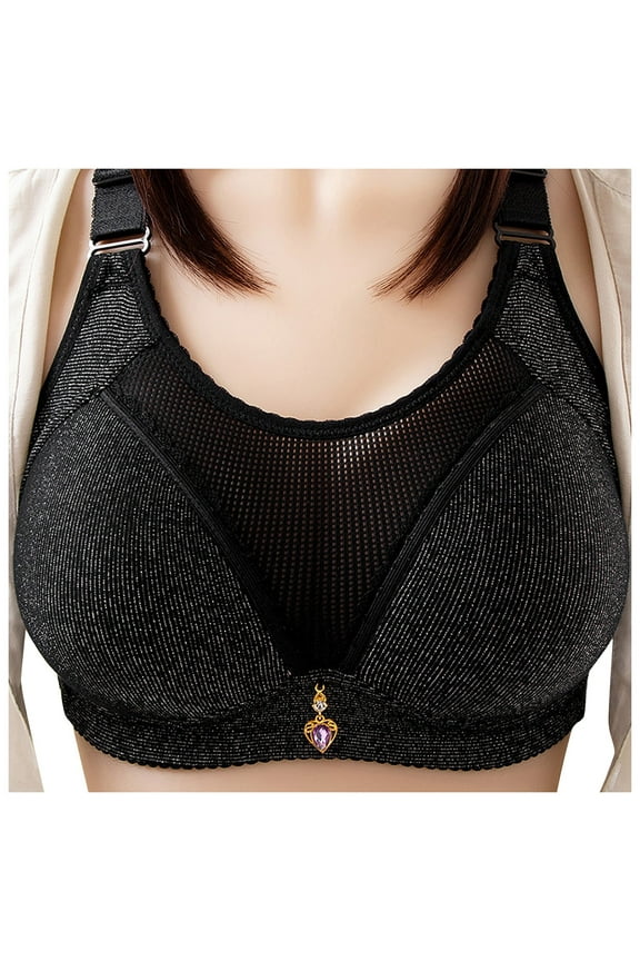 Sport Bra Women Plus Size Pullover Bra Everyday Underwear Solid Color Thin Bra V-Neck No Underwire Bra Feature Hook and Eye Closure Strapless Bra Style Y-18 , Black 80