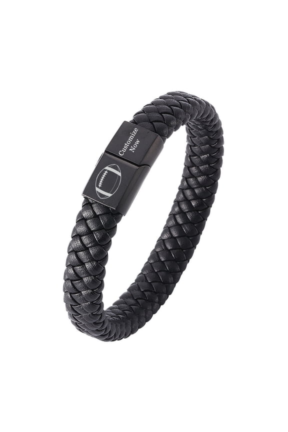Sport Bracelet Personalized Basketball Soccer Football Leather Cuff Bangle with Magnet Clasp Ball Game Lover Jewelry for Men Birthday Graduation Gifts, 7.28'', Customized