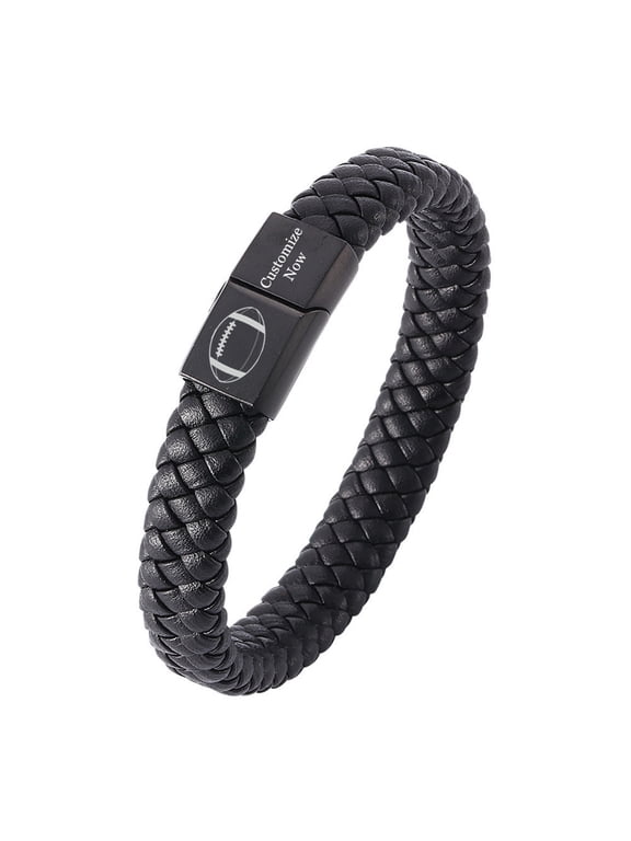 Sport Bracelet Personalized Basketball Soccer Football Leather Cuff Bangle with Magnet Clasp Ball Game Lover Jewelry for Men Birthday Graduation Gifts, 8.07'', Customized