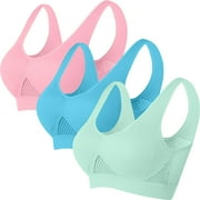 Sport Bras 3 Pack for Women Plus Size S-5X Wirefree Push Up Bralettes Stretchy Pullover Breathable Support Multipack Athletic Workout Underwear Bra