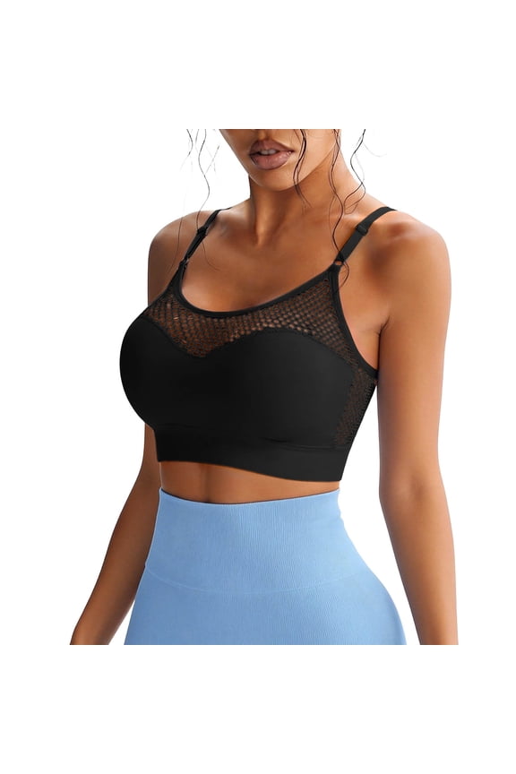Sport Bras for Women Mesh Fishnet Breathable Adjustable Strap High Support Comfort Yoga Workout Crop Tops (36/80BC, Black)