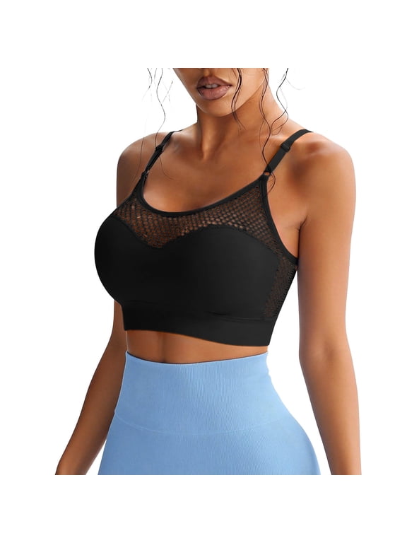 Sport Bras for Women Mesh Fishnet Breathable Adjustable Strap High Support Comfort Yoga Workout Crop Tops (38/85BC, Black)