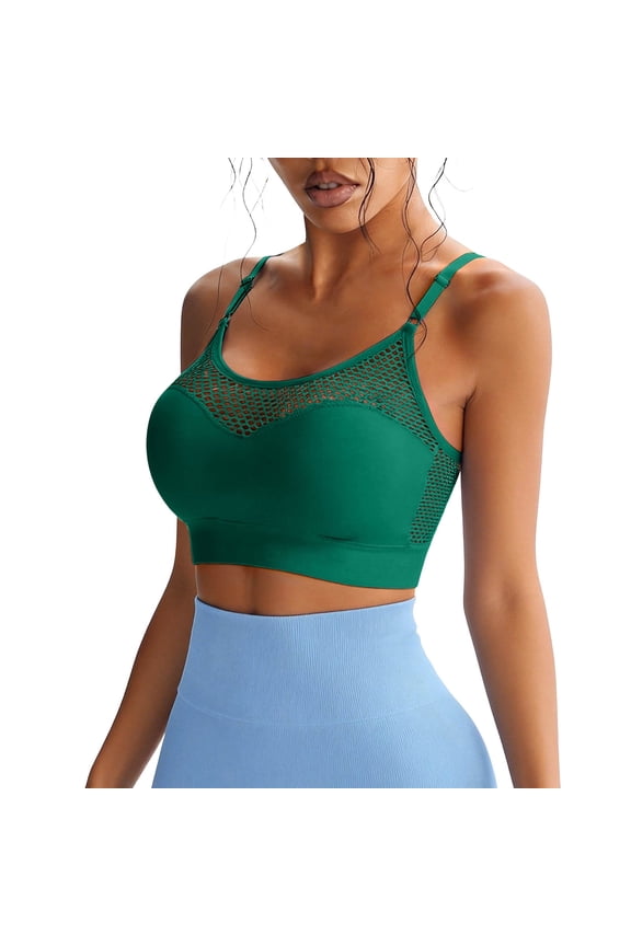 Sport Bras for Women Mesh Fishnet Breathable Adjustable Strap High Support Comfort Yoga Workout Crop Tops (38/85BC, Green)