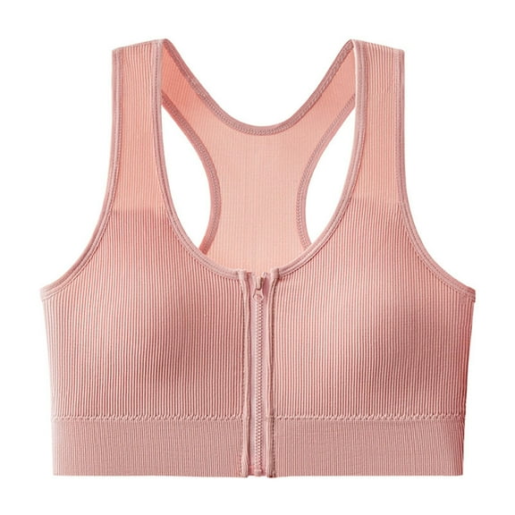 Sport Bras for Women Zip Front Comfort Seamless Wireless Stretchy Active Yoga Workout Bra with Removable Pads,Pink,Free Size