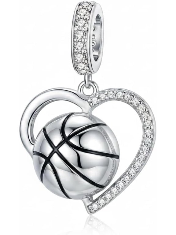 Basketball Charms for Bracelet 925 Sterling Silver Basketball Heart Charm Beads Sports Jewelry for Women Men Birthday Christmas Gifts