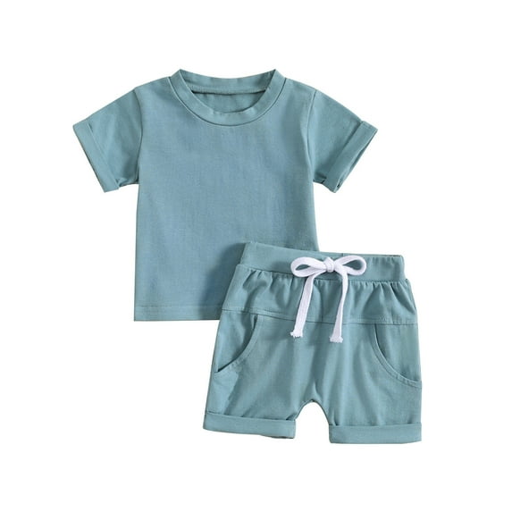 Sport Clothes for Baby Kids Boys Girls Short Sleeve Solid T Shirt Tops Shorts Outfits Summer Home Outdoor Set