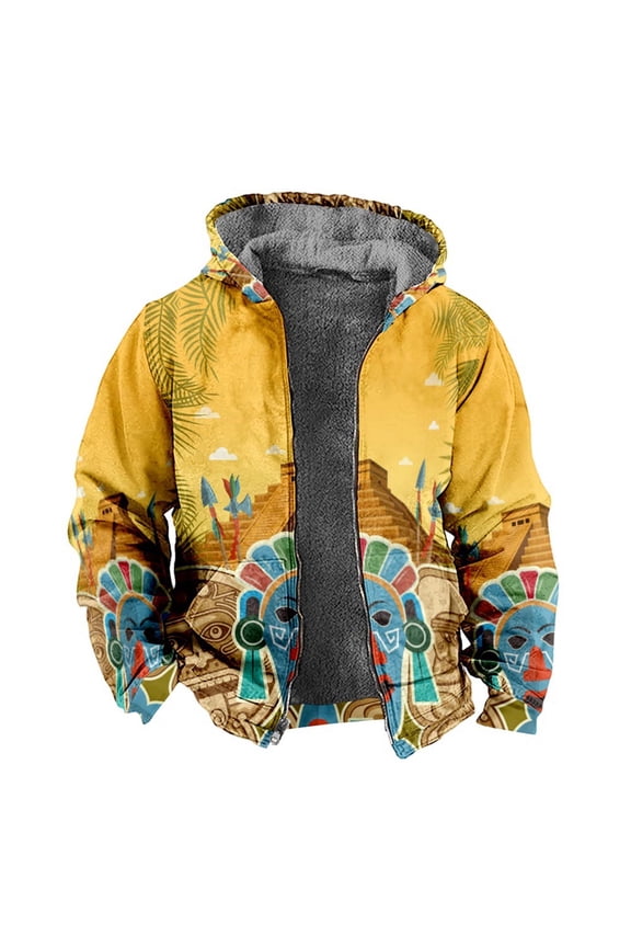 Sport Coat Male Zipper Quilted Jacket 3D Pretty Printed Coat Loose Hooded Puffer Jacket Men Gold L