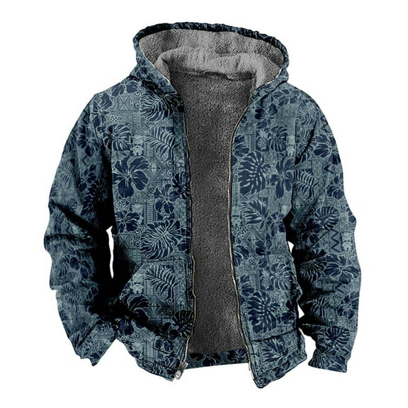 Sport Coats Men Male Zipper Quilted Jacket 3D Printed Fashion Loose Hooded Puffer Jacket Men Navy L