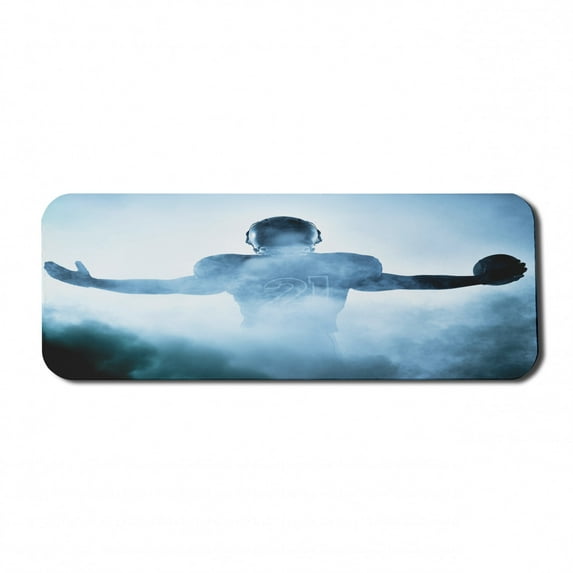 Sport Computer Mouse Pad, Heroic Shaped Rugby Player Silhouette Shadow Standing in Fog Playground Global Sports Photo, Rectangle Non-Slip Rubber Mousepad Large, 31" x 12", Blue, by Ambesonne