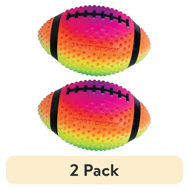 (2 pack) Sport Design Durable Bumpy Grip Surface Football, Neon Rainbow