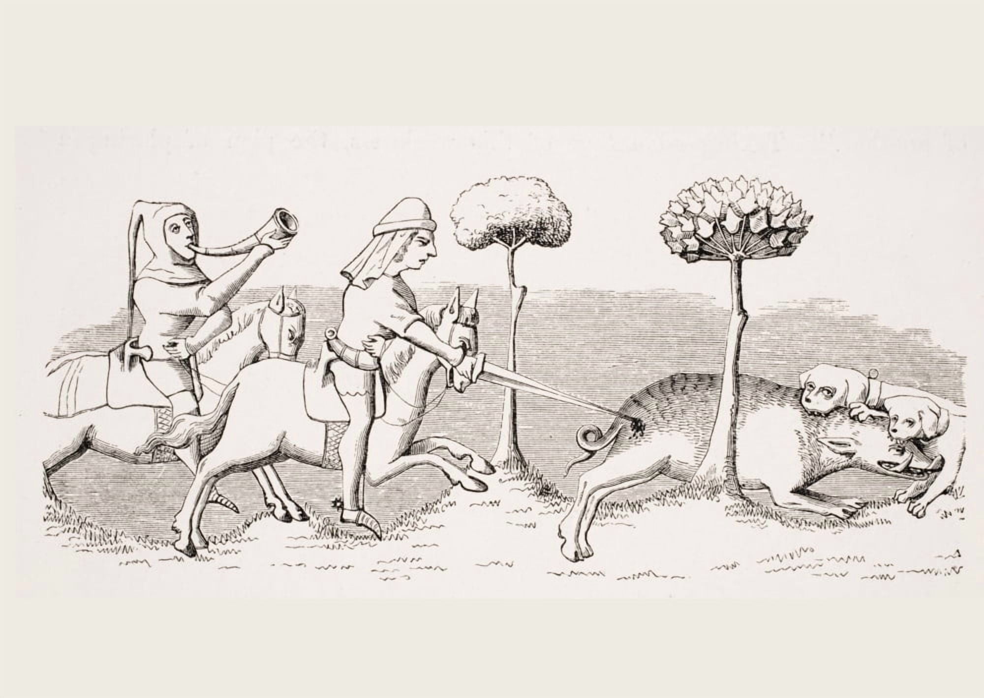 Sport With Dogs How The Wild Boar Is Hunted By Means Of Dogs 19Th Century Reproduction Of Miniature In 14Th Century Manuscript Of Livre Du Roy Modus Canvas Art - Ken Welsh Design Pics (17 x 12)