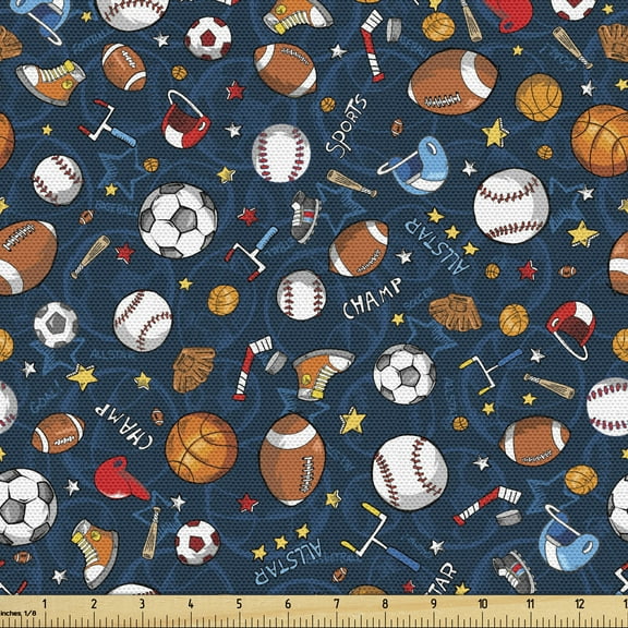 Ambesonne Sport Fabric by the Yard Upholstery, Dark Silhouette Backdrop, 1 Yard, Dark Blue Multicolor