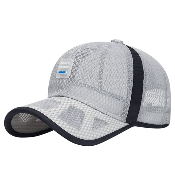 Sport Fashion Unisex Colorblock Hollow Out Brim Mesh Baseball Cap Outdoor Sun Protection Hat Grey
