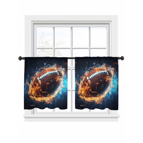 Sport Football Sheer Curtains 2 Panels Set with Fire Sheer Window Curtains Light Filtering Rod Pocket Voile Drapes for Bedroom Living Room 52"x45"