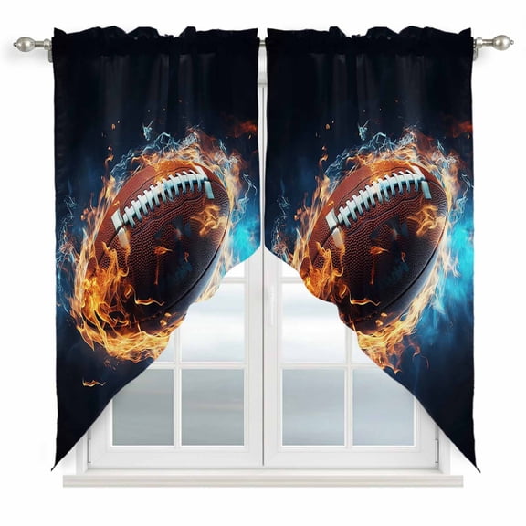 Sport Football Swag Valances for Windows 2 Pack with Fire Swag Kitchen Curtains 36 Inches Long Rod Pocket Short Window Treatment for Kitchen Bathroom 28"x36"