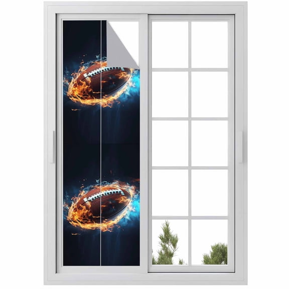Sport Football Window Privacy Film 17.7x78.7in with Fire Decorative Window Film with Static Cling, UV Filtering Window Cling Privacy Film for Glass Doors and Windows