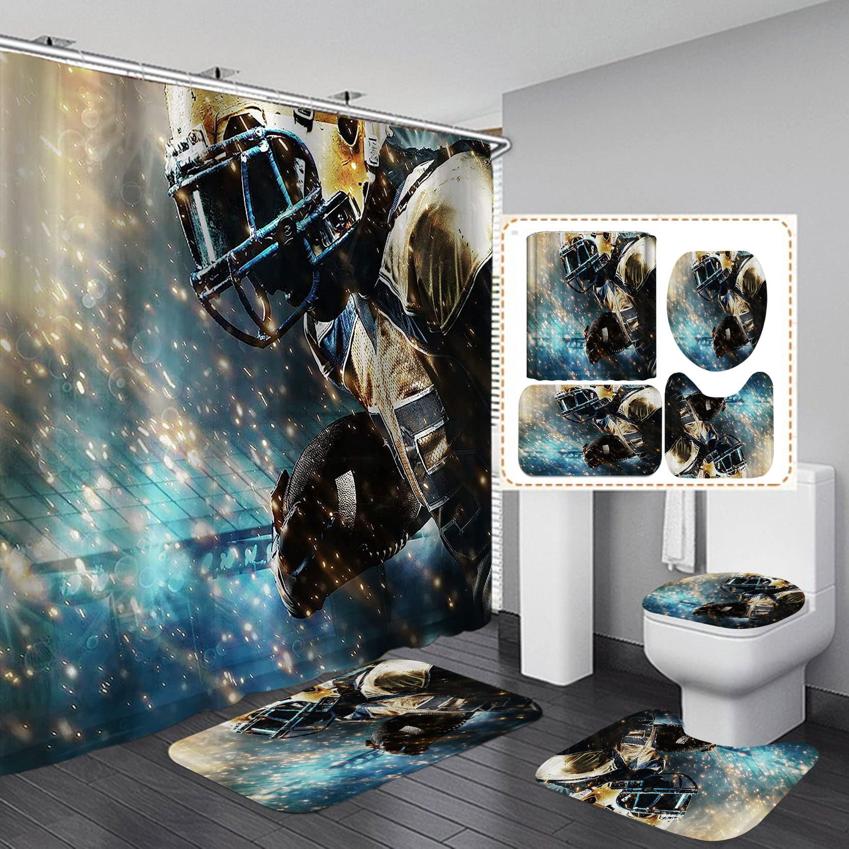 Sport Game Fabric Shower Curtain Set Cool Basketball Soccer Volleyball ...