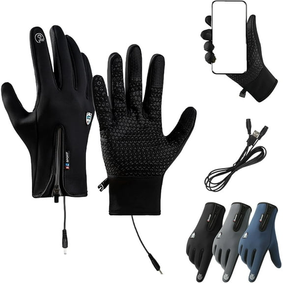 Sport Gloves Winter Waterproof Windproof Thermal Touch Screen Gloves with Non-Slip Heated Rechargeable for Skiing, Cycling, Driving