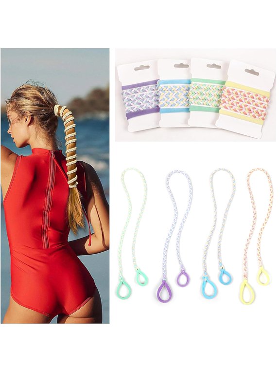 4 Pcs Sport Hair Ties for Women Pony Tails Elastic Ties for Gym & Swimming 30 Inch Length Light colors