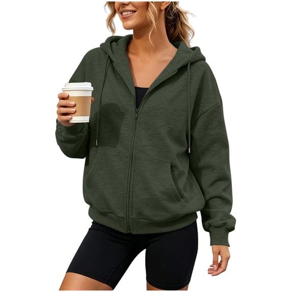 Sport Hoodies for Women 2026 Casual Zip up Sweatshirts Jacket Solid Long Sleeve Hooded Plus Size Lightweight Cropped Sweatshirt with Pockets