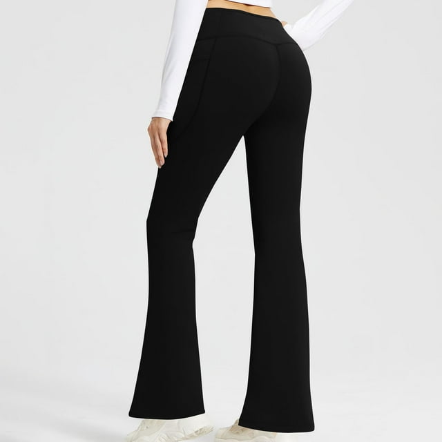 Womens Yoga Pants with Pockets High Waisted Flare Leggings Bell Bottom Yoga Dress Pants Seamless Bootcut Pants