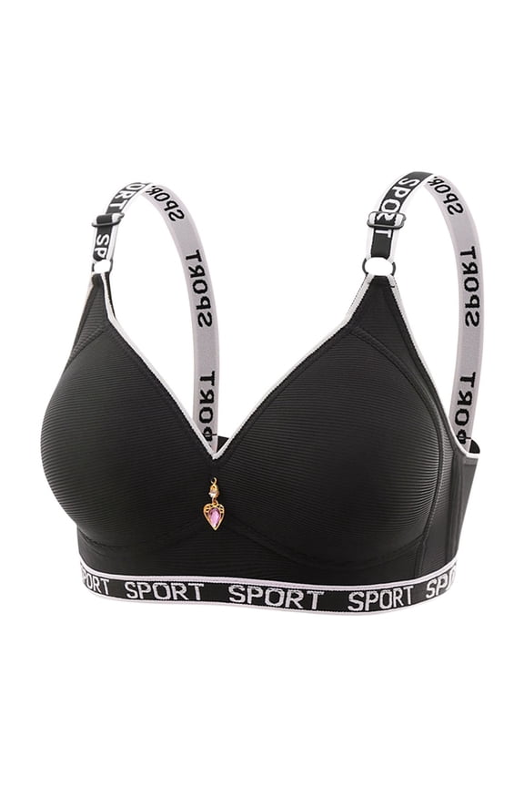 Sport Letter Bras for Womens Lace-Up Adjustable Straps Bralettes No Underwire Full Coverage Shelf Bras One Piece Seamless Bra Non-Slip Anti-Sagging Seamless Bras