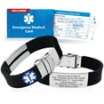 thumbnail image 1 of Universal Medical Data SPORT Waterproof Silicone and Stainless Steel Medical ID Bracelet with Emergency Medical Card, Black, 1 of 9