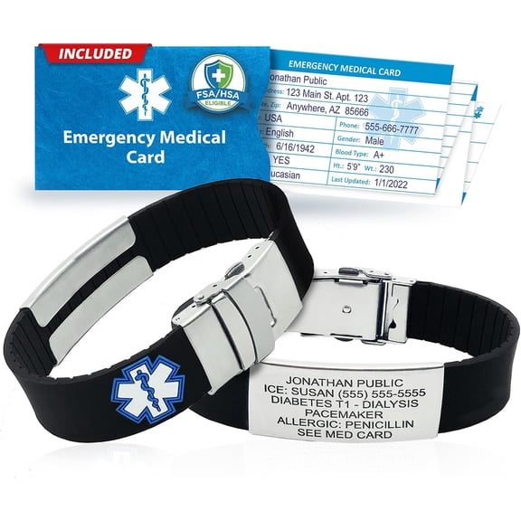 Sport Medical Alert Bracelet – Personalized Medical ID Bracelet with 6-Line Custom Engraving, Emergency Medical Card, 12-Month Personal Health Record (PHR) Trial, Waterproof Silicone