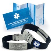 Universal Medical Data Sport Waterproof Medical ID Bracelet with Emergency Medical Card and Protective Sleeve, Black