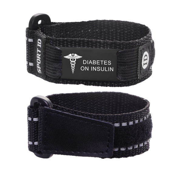 Sport Medical Alert Bracelets with Reflective Strip Black Nylon Medical id bracelets for men Adjustable 6.5-8.5 inches DIABETES ON INSULIN Medical bracelets