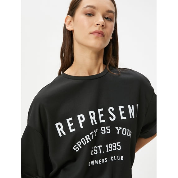 Sport Oversized T-Shirt Extra Long Printed Crew Neck