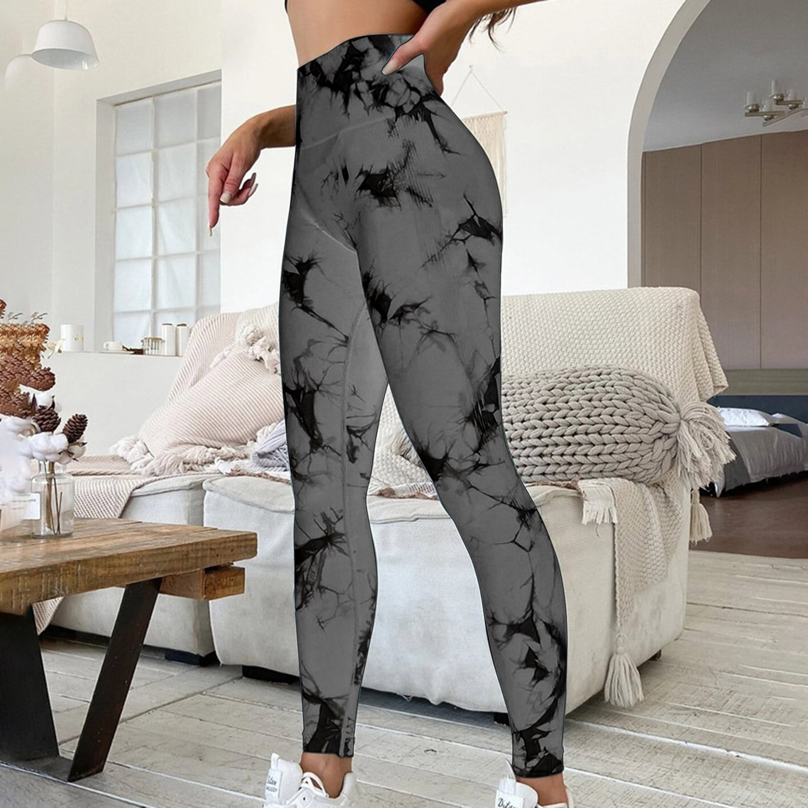 Sport Pants Women Athletic Works,Printed Yoga Pants High Waist Loose  Straight Long Pants Gray 4