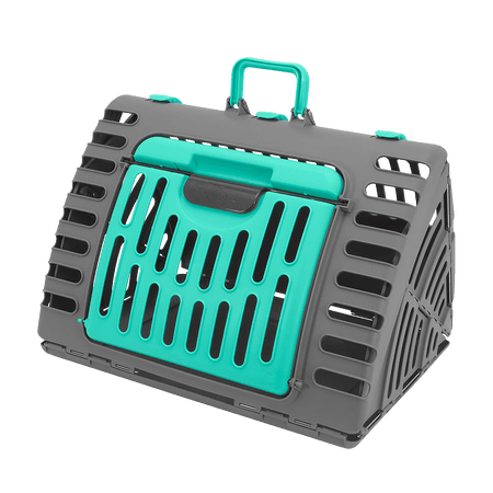 SportPet Designs Extra Large Foldable Cat Carrier, Plastic Travel Crate, 35 lb Capacity, Gray