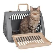 Sport Pet Designs Cat Carrier, Foldable Plastic, Medium, 25 lb Limit, Gray, 15.25" L x 18.5" W x 14.25" H
