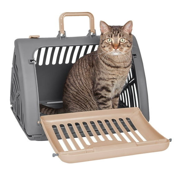 Sport Pet Designs Cat Carrier, Foldable Plastic, Medium, 25 lb Limit, Gray, 15.25" L x 18.5" W x 14.25" H