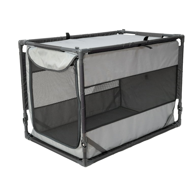 SportPet Portable Folding Dog Crate, Large Travel Kennel, Gray, 70