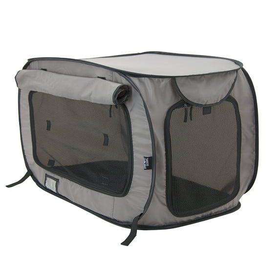 SportPet Designs Medium Soft-Sided Pop-Open Cat & Dog Travel Kennel, Gray