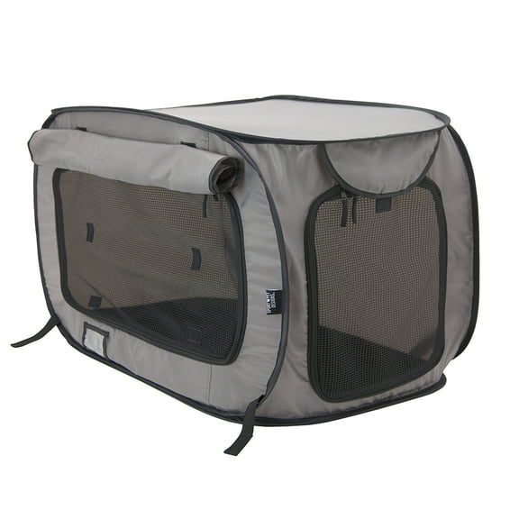 Sport Pet Designs Soft-Sided Pop-Open Dog & Cat Kennel, Gray, Medium