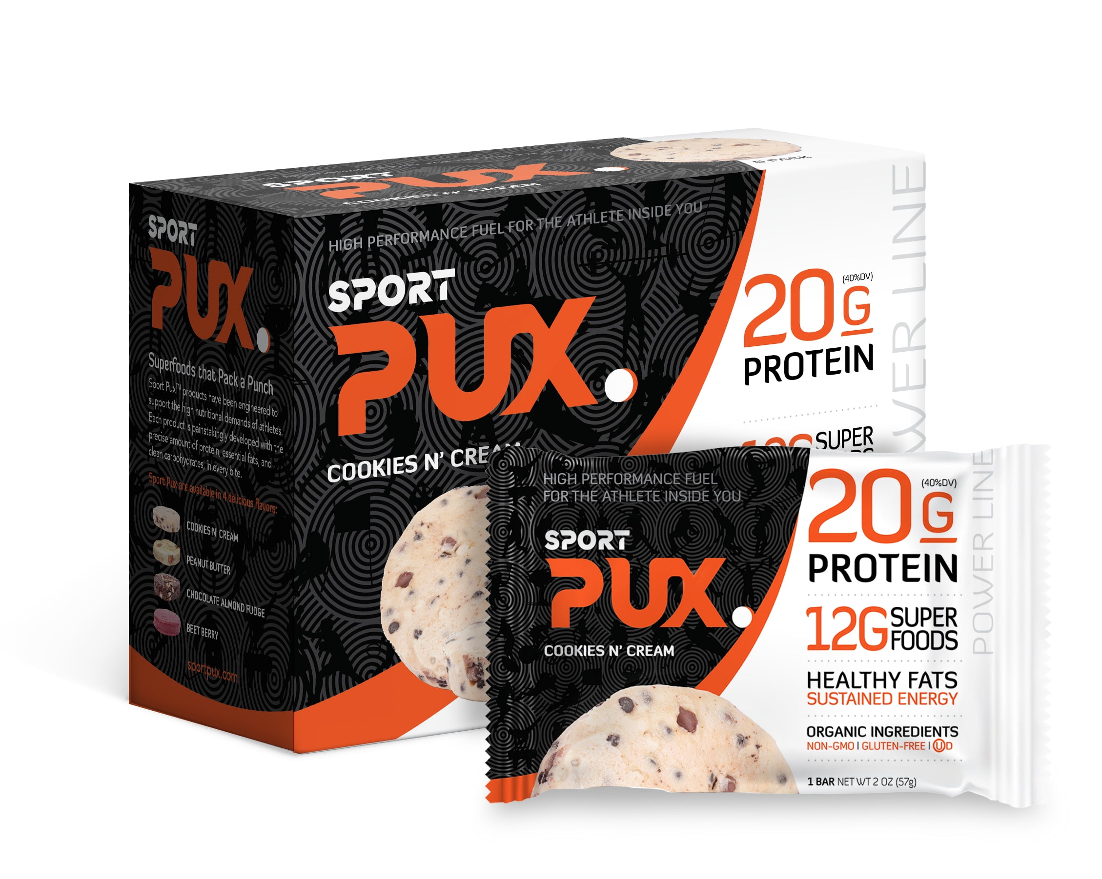 Sport Pux Protein Bar, Cookies N Cream, 20G Whey Protein Bar, 13G Sugar, Gluten Free, 4Count