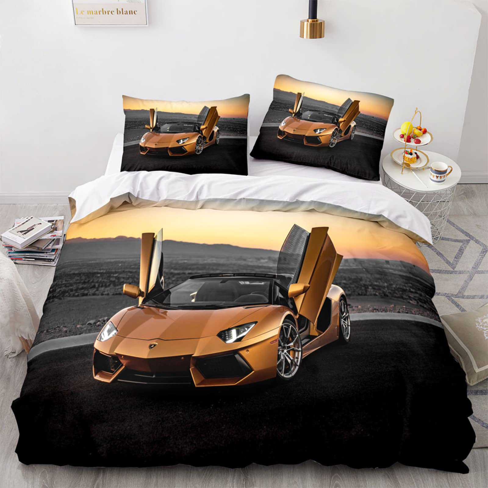 Sport Racing Car Duvet Cover Set Blue Race Car Bedding Set Full Size