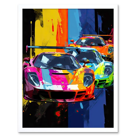 Sport Racing Cars Vibrant Supercar Race Mancave Gift for Him Art Print Framed Poster Wall Decor 12x16 inch