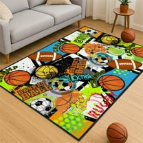 Sport Rug with Football,Basketball and Baseball Prints,Non-Slip 3x5ft Area Rugs for Bedroom Living Room Decor