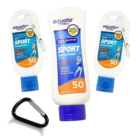 Sport SPF 50 Sunblock 3-Pack: 8oz full Sunscreen   2pc 1.5oz Travel Size Protection with an   Carabiner - For Complete Waterproof Sun Protection Wherever