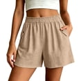 thumbnail image 1 of Sport Shorts Women Cotton New Summer Loose Shorts for Women Fashion Ruffle Elastic Waist Casual Shorts with Pocket Wide Leg Daily Versatile Shorts Khaki XXL, 1 of 7
