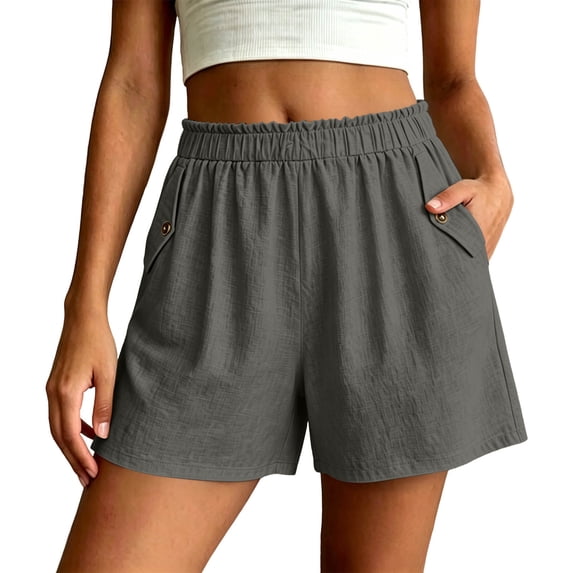 Sport Shorts Women Striped New Summer Loose Shorts for Women Fashion Ruffle Elastic Waist Casual Shorts with Pocket Wide Leg Daily Versatile Shorts Gray XXL