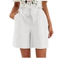 thumbnail image 1 of Sport Shorts Women's Wide Leg Shorts Fashion Comfy Drawstring Elastic Waist Loose Shorts Lightweight Faux Linen Shorts with Pockets ,White,S, 1 of 5