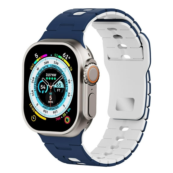 Sport Silicone Bands for iWatch Band 42mm 44mm 45mm 46mm 49mm for Women Men, Dual-Colors Soft Sports Breathable Replacement Strap for iWatch Series 10 Ultra 9 8 7 6 5 4 SE 3 2 1, Darkblue/White